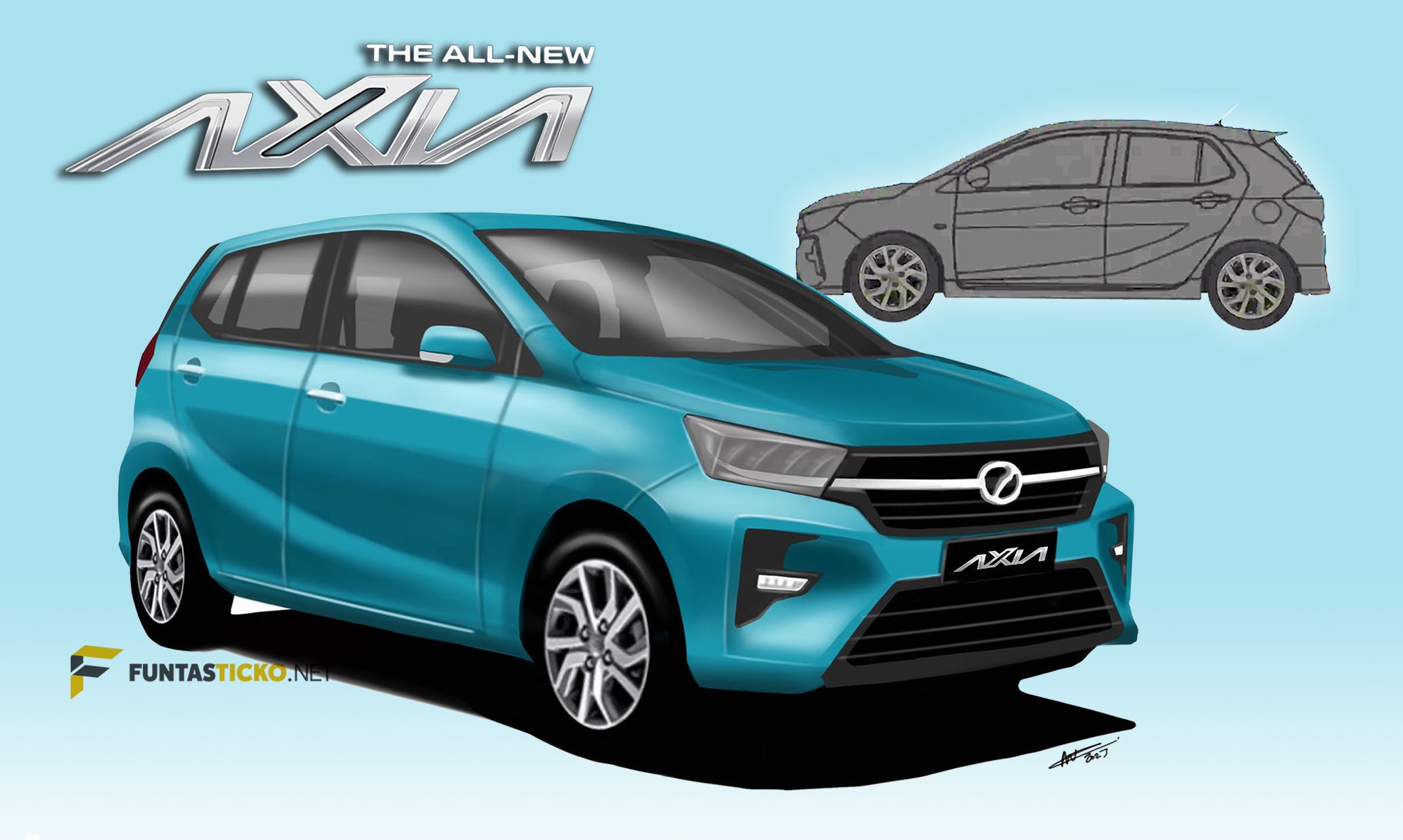 Lakaran Digital Perodua Axia 2023 (D74A) Berpandukan Foto Illustrasi ...